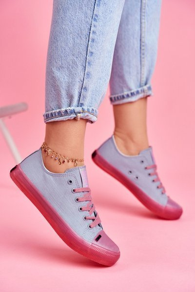 Adidașii pentru femei cu talpa transparentă Big Star FF274260 Blue-roz albastru