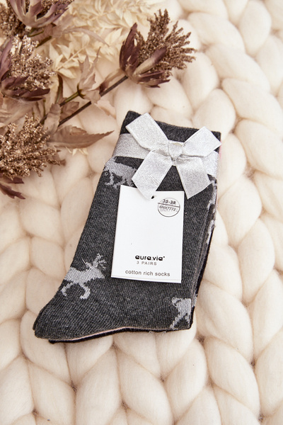 Lot de 3 Chaussettes de Noël Femme Festive Gris et Bleu Marine
