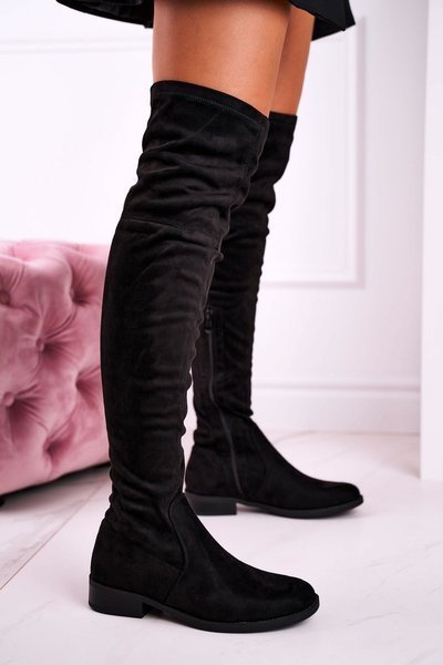 Bottes Hautes Pour Femmes Au-dessus Du Genou Daim Noir Rebecca