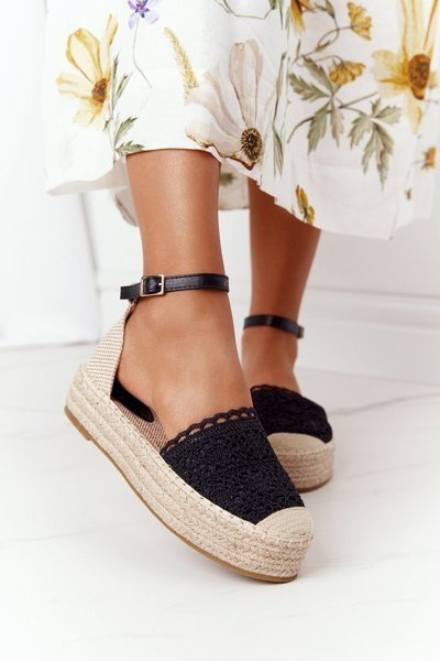 Espadrilles din dantelă pe o platformă împletită Black Larisa