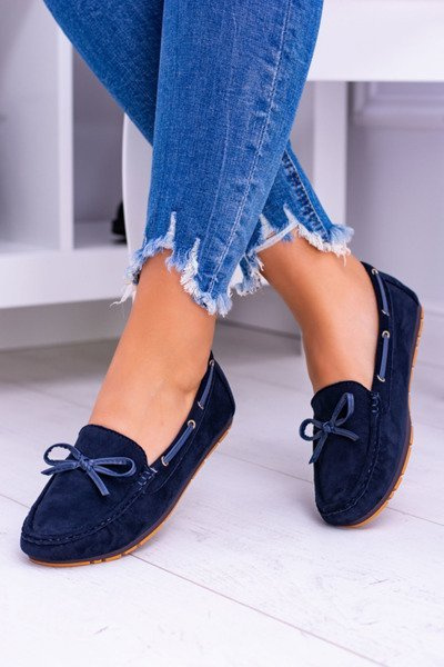 Mocasins de confort din piele de căprioară albastru navy Gucio