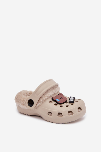Chaussons pour enfants en mousse doublés de fourrure avec boucles Khaki Cerelle