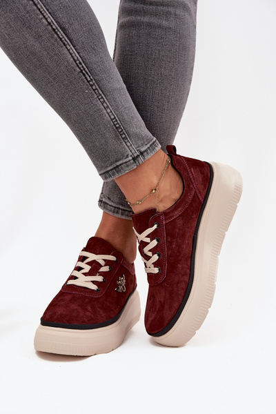 Pantofi de damă din nubuc cu platformă și fundă Vinceza 41495 bordo