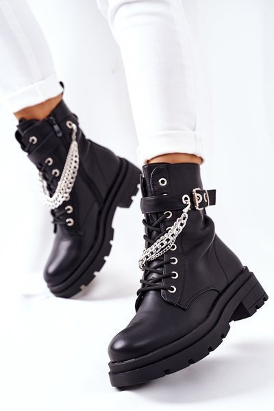 Schwarze Worker Boots mit Kette Midtown