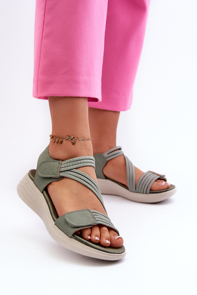Sandales confortables à Velcro vertes pour femmes Eladora