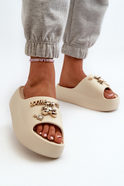Tongs légères en mousse pour femmes avec décorations Beige Orchia