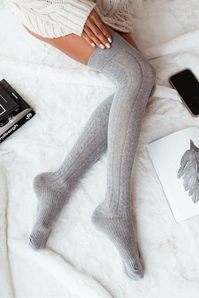 Ciorapi Femei Până La Genunchi Împletit Gri