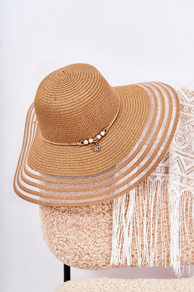 Straw Hat With Decorative Strip Brown Carra
