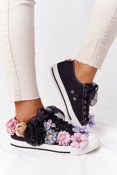 Baskets À Fleurs Lu Boo Noir