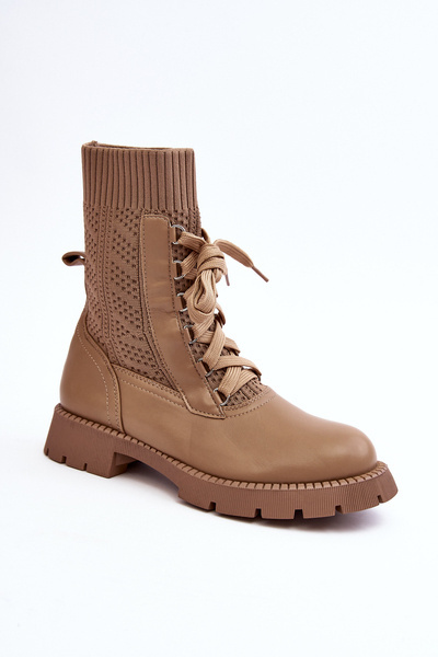 Bottines femme à lacets et chaussettes beige clair Gentiana