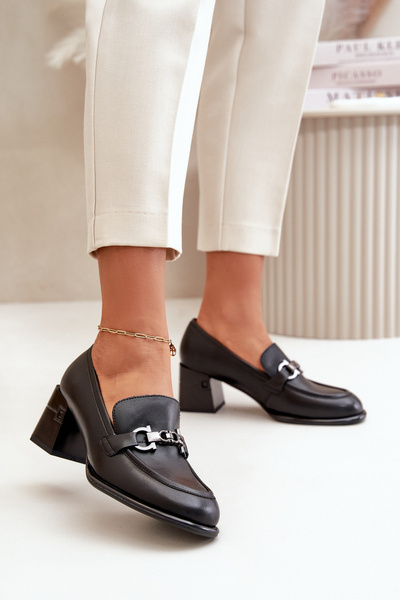Elegante Leder Damen Halbschuhe Mit Absatz Schwarz Vinceza 91116