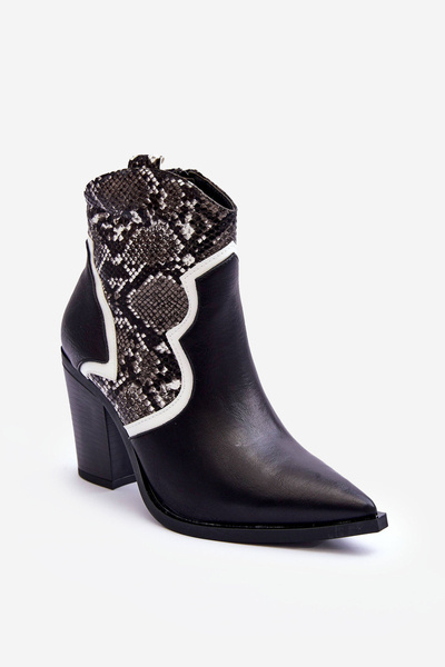 Damen Schlangen Cowboystiefel Schwarz-Weiß Leara