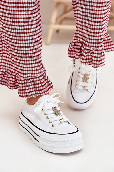 Baskets Femmes Sur Plateforme Avec Des Accents Dorés Blanches Fiorina