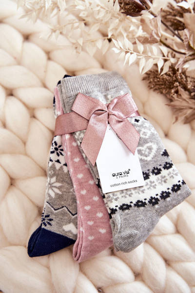 Lot De 3 Chaussettes De Noël Femme Motif Coeurs Gris