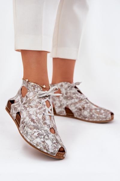 Bottines en Cuir à Motifs Maciejka 03426-46 Blanc-Beige