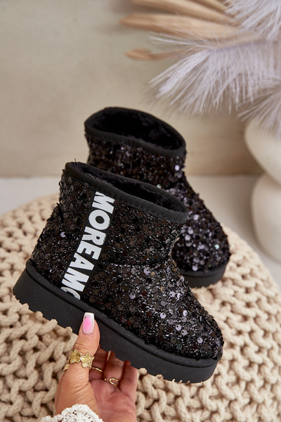 Bottes de Neige Enfant Botki Ocieplane à Paillettes Noir Rebbica