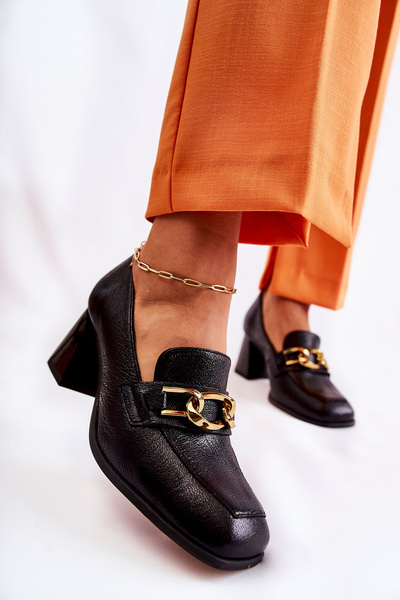 Escarpins En Cuir Avec Chaîne Laura Messi 2515 Noir