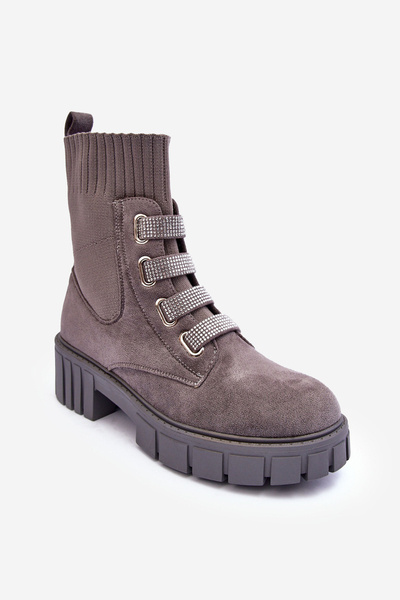 Strickstiefel Aus Wildleder Graue Hope