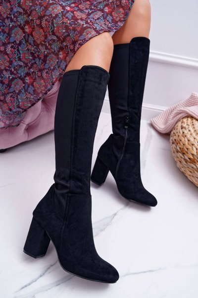 Damen Stiletto Stiefel Wildleder mit Lycra Schwarz Maschine