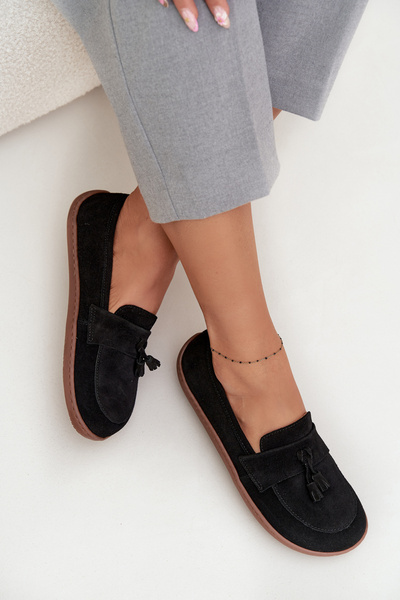 Mocasini din piele suede tip barefoot Zazoo 322 negru