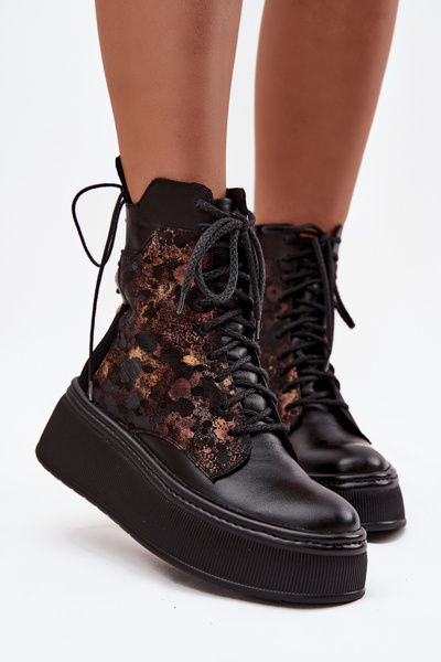 Botine din piele nubuc pe platformă călduroase negre 06565-01