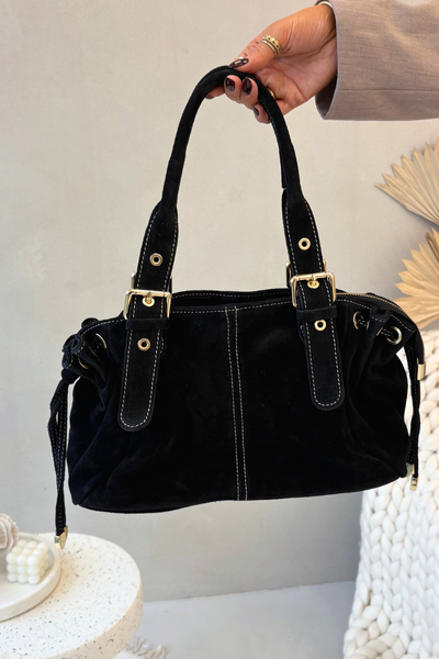 Leather Suede Bag Black Ovelia