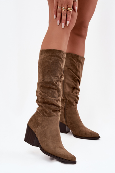 Bottes pour femmes avec haut froncé sur talon doublé vert Paelina