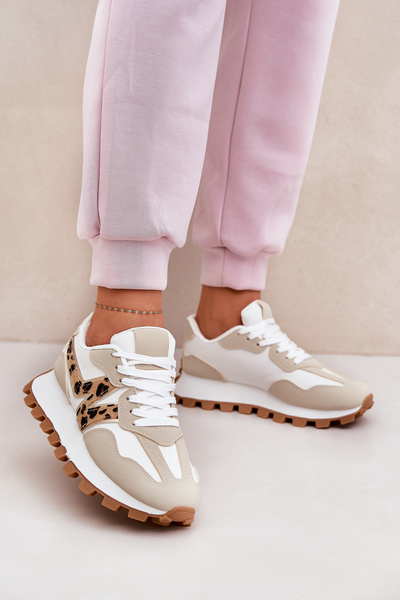 Baskets Chaussures De Sport Femme Léopard Beige Kalelia