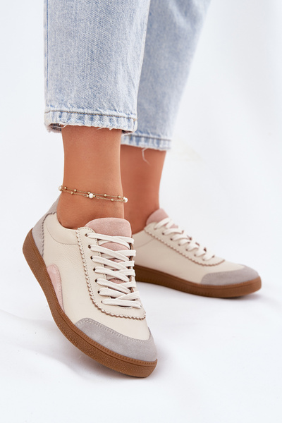 Baskets en Cuir pour Femme Zazoo N1220 Beige
