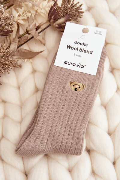 Chaussettes épaisses pour femmes avec ours Beige