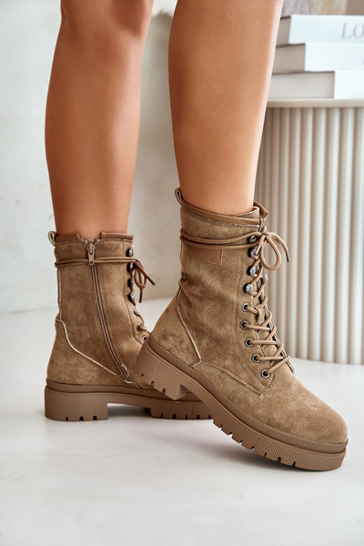 Női munkáscsizma cipzárral Eco Suede Dark Beige Savalann anyagból