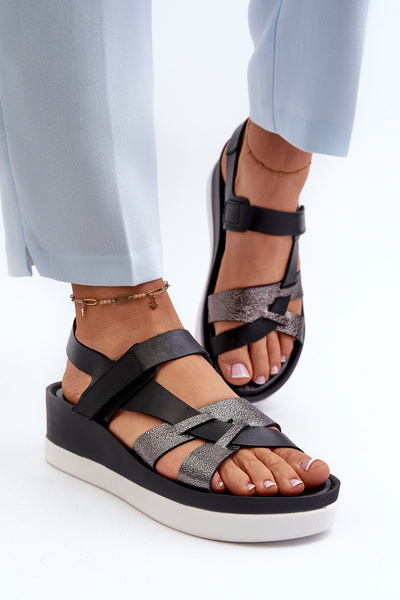 Zazoo 40397 Sandale de Piele cu Platformă pentru Femei Negre