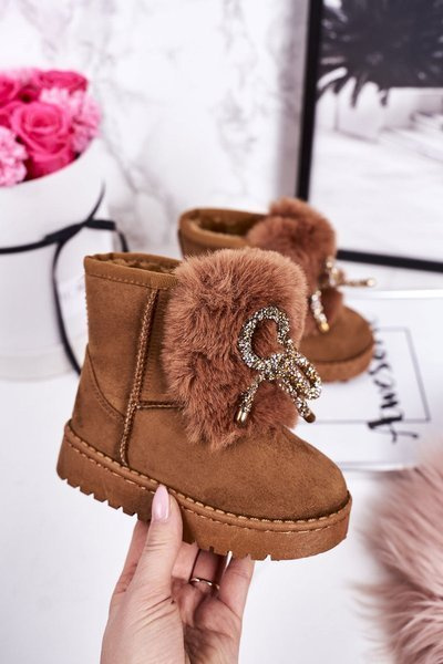 Fleecegefütterte Kinder-Schneestiefel Wildleder Karamell Amelia