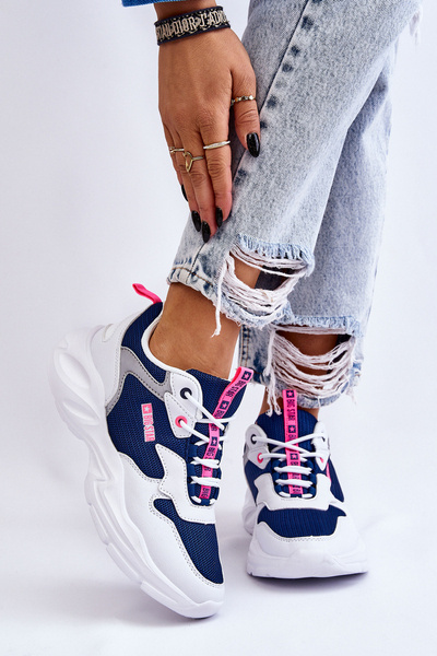 Chaussures de sport légères pour femmes Big Star LL274376 blanches et marine