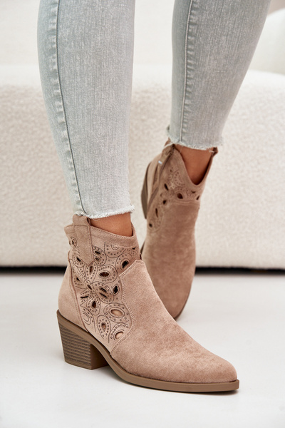 Botine Cowboy Perforate Din Suede Bej De Damă S.Barski HY42-086