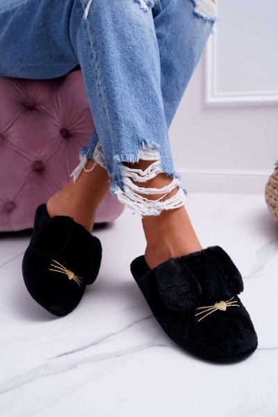 Chaussons Femme Avec Fourrure Et Oreilles Noir Semmi