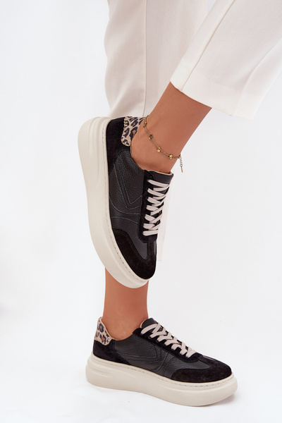 Leder Damen Sneakers auf Plattform Panterka Zazoo N1263 Schwarz