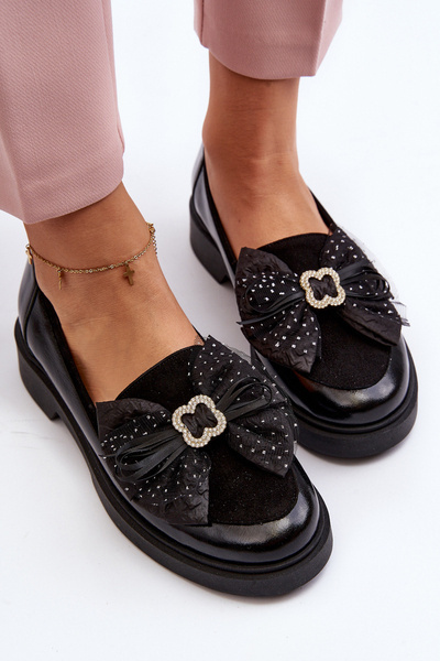 Mocassins vernis pour femmes avec nœud Laura Messi 2786 noir