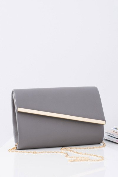 Women's Laminated Clutch Bag on a Gold Chain Grey