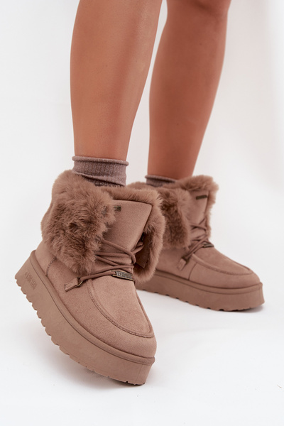 Damen Schneestiefel Auf Plattform Mit Fell Und Schnürung Big Star SS274114 Beige