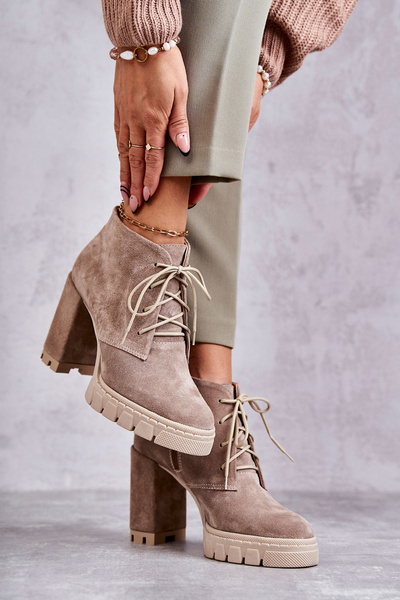Bottes à lacets en daim à la mode Beige Selma