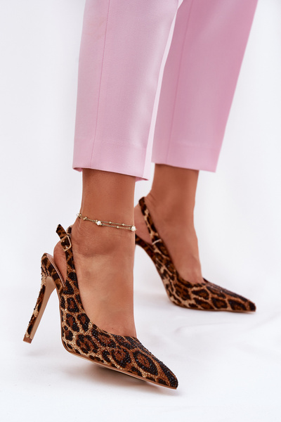 Sandale Cu Toc Decorate Leopard Maro Kemonia