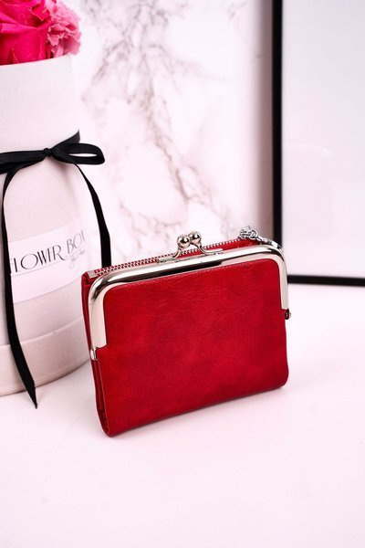 Small Women's Wallet Fastened With A Hook Red