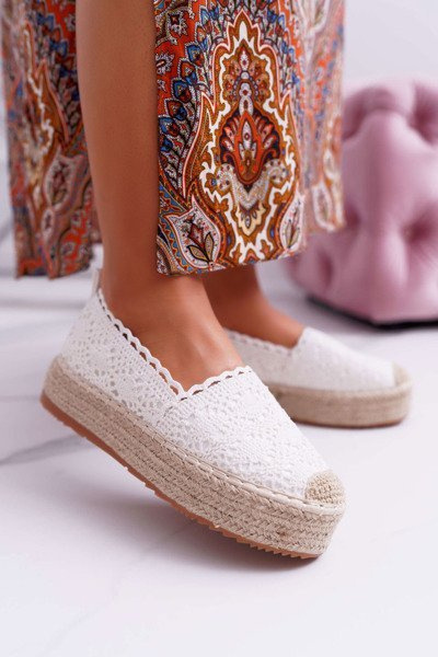 Moteriškos nėriniuotos espadrilės baltos platformos Desante