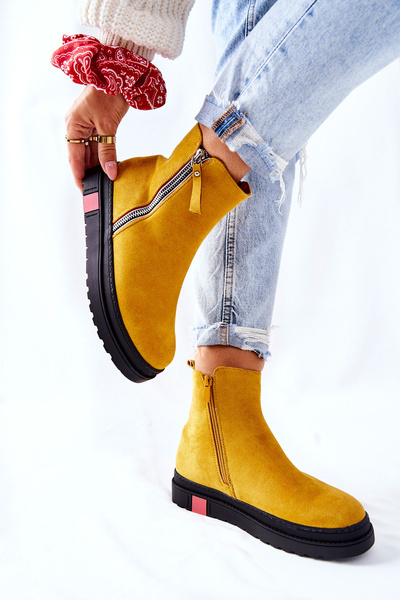 Gelbe Nessa Damen Plateau Schnürstiefel aus Wildleder