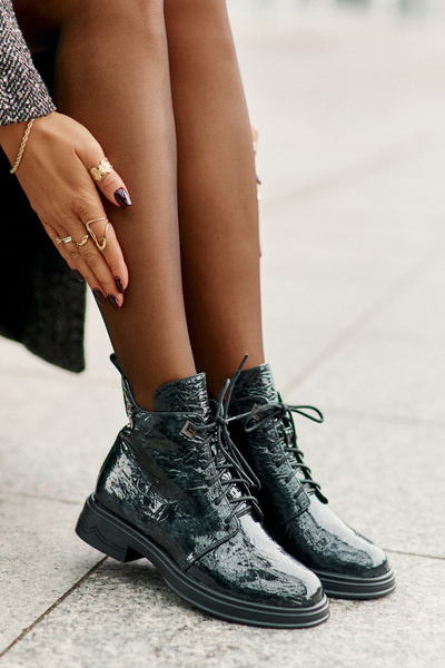 Bottines en cuir verni avec fermeture éclair isolée pour femme D&A LZ42-042 Vert foncé