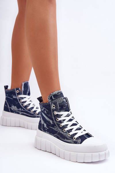 Damen Hoch Material Turnschuhe Dunkelblau Degas