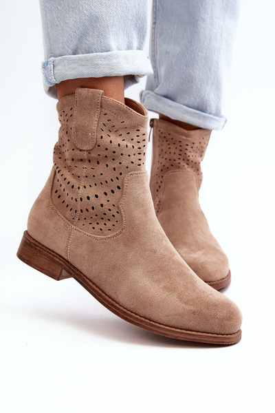 Bottines plates découpées pour femmes Beige S.Barski HY66-135