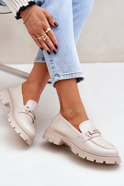 Mocassins Classiques Pour Femmes En Cuir Écologique Beiges Savethira