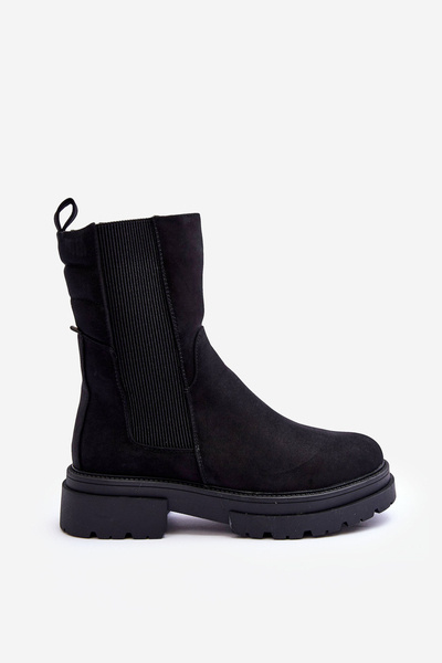 Hohe Gefütterte Stiefel Schnürschuhe Nubuk Schwarz Milca